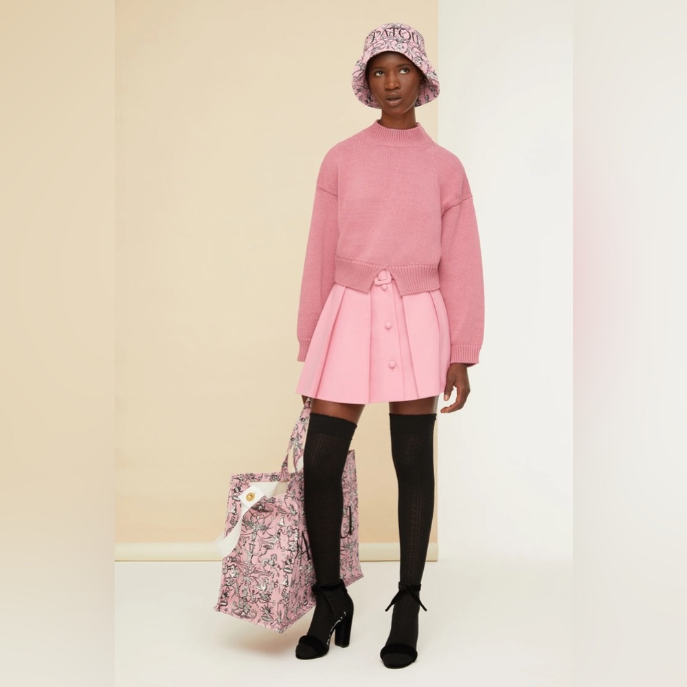 PATOU pink belted pleated mini skirt